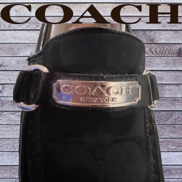 Coach Felicia women’s black flat signature jacquard loafers with silver ID logo. - Picture 8 of 9